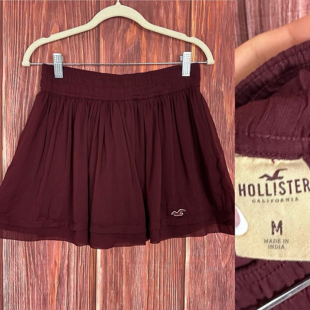Hollister Y2K Maroon Mini Skirt Elastic Waist Flare 2000s Size Medium M